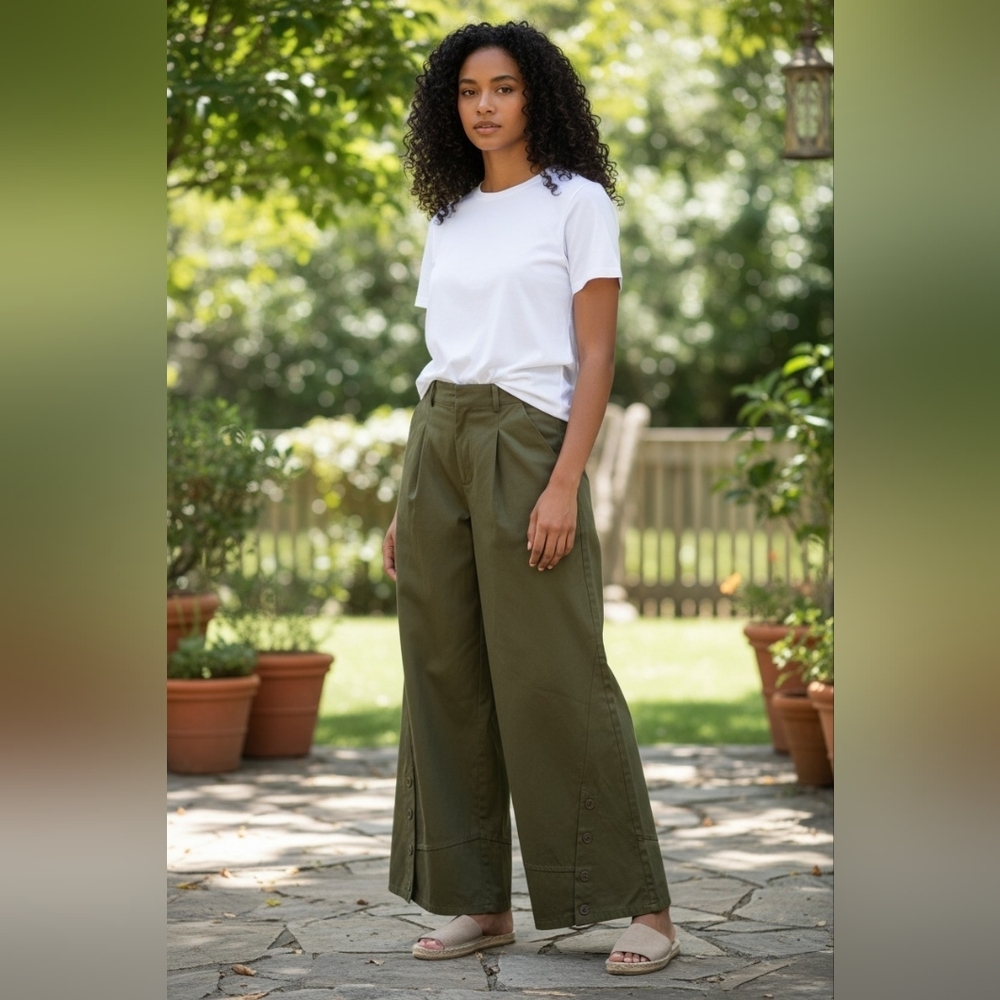 Elegant Women's Olive Green Wide-Leg Pants
